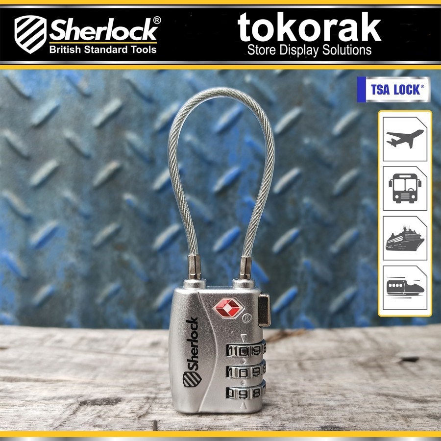 GEMBOK TSA TALI SILVER SHERLOCK GEMBOK KOPER KABEL SLINK BRASS PADLOCK