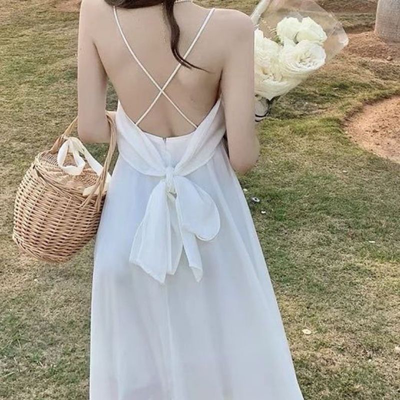 WHITE DRESS SUMMER GAUN PUTIH KOREA SLEEVELESS DRESS GAUN PUTIH KOREA GAUN A LINE DRESS A LINE DRESS KOREA IMPORT CHINA