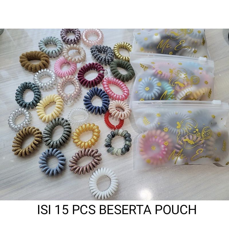 IKAT RAMBUT ISI 1 KANTONG 10PCS BESERTA POUCH MURAH DAN BAGUS KARETNYA (10 pcs kabel+pouch)