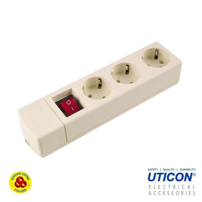 Uticon Stop Kontak 3 Lubang Arde ST-1382NC + Saklar Neon Terminal 3 LB