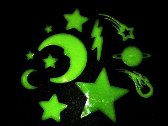 Sticker Glow In The Dark Stiker Fosfor Fluorescent Balon Udara Smile Star Rainbow Angel Flower Bunga