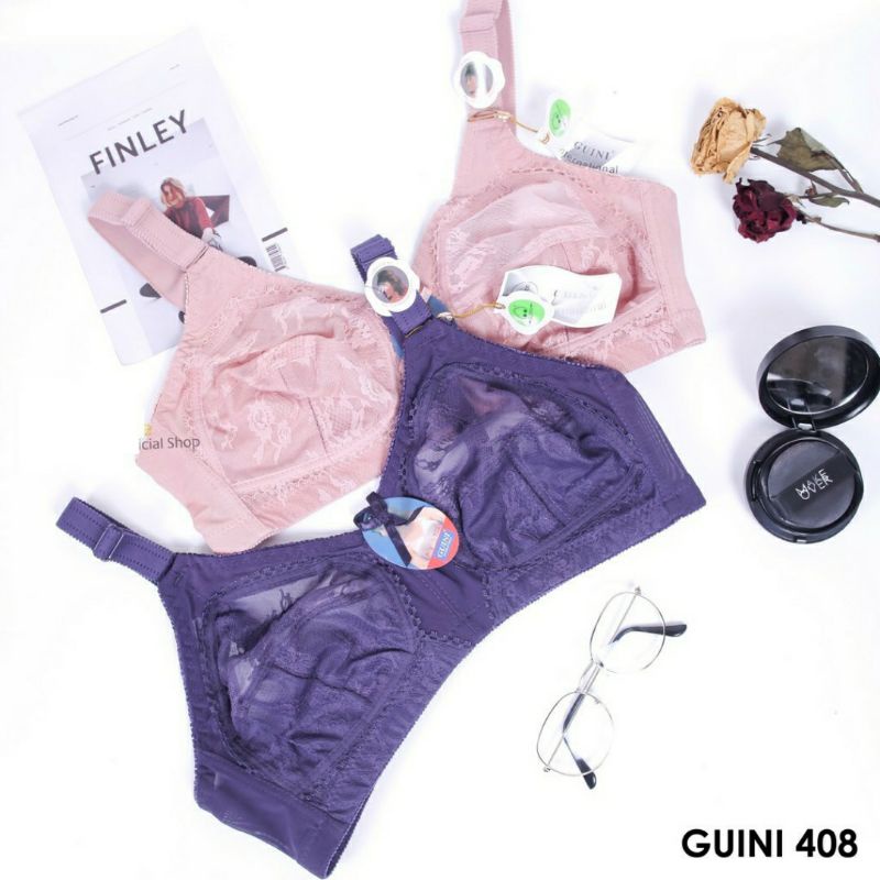 BH BRA GUINI 408 BRA SEMI TRANSPARAN BRUKAT WANITA BH TANPA KAWAT BRA BRUKAT EMAK-EMAK BH BRUKAT IBU