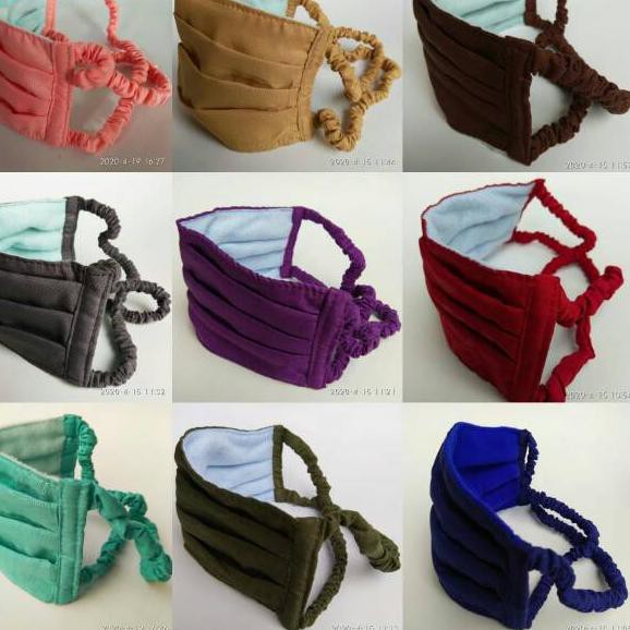<YW67961> Masker kain tali karet kerut serut lembut 2 lapis katun cotton lapis microfleece hijab hea