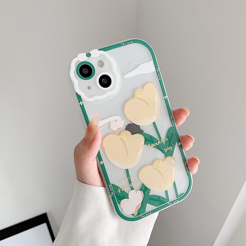 Case Pelindung Kamera Transparan Anti Jatuh Motif Bunga Untuk iPhone 11 12 13 Pro MAX X XR XS MAX