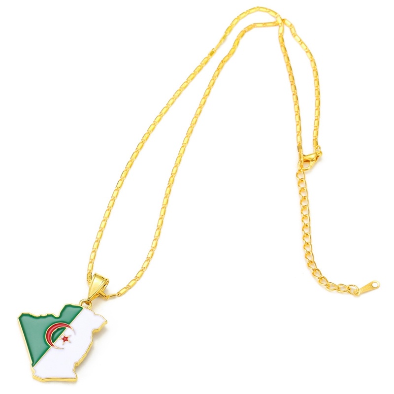 Algeria Map Necklace Unisex Algeria Flag Drop Gold Necklace 18K Gold Fashion Hip Hop Necklace Jewelry