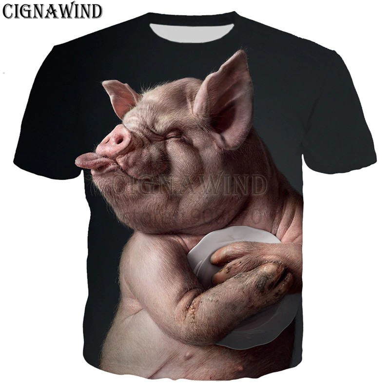 (Free Ongkir) Jual New arrive popular Novelty animal pig dog cow series t shirt men women 3D print