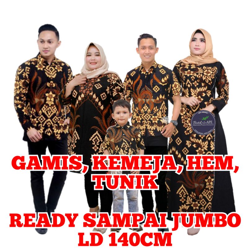 COUPLE FAMILY JUMBO 5L BIGSIZE LD 140CM GAMIS BATIK SERAGAM KELUARGA MOTIF BOROBUDUR SOGAN KOMBINASI