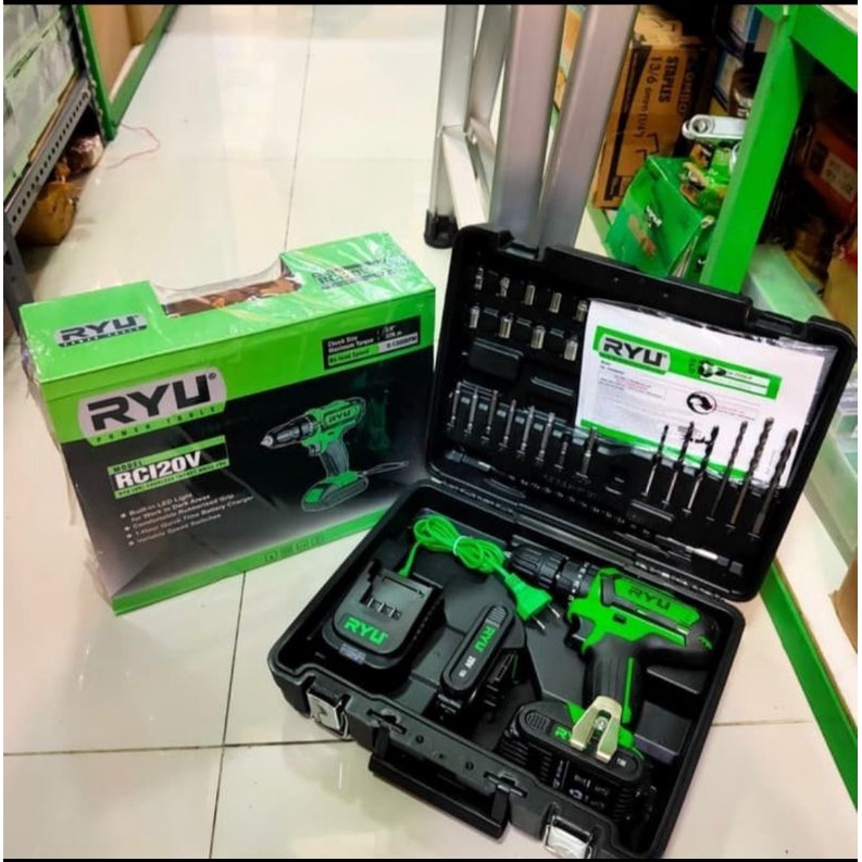 RYU MESIN BOR TEMBOK BATERAI CORDLESS RCI 20 VOLT IMPACK DRILL SET 20V 2 BATRE