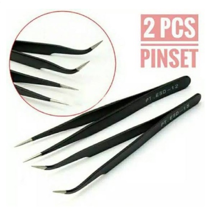 2pcs Pinset bengkok + lurus acc picker nail art tweezer nailart eyelash extension nailart tweezer