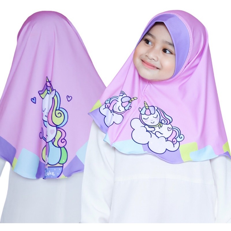 HIJAB INSTANT UNICAKE / HIJAB INSTANT UNUCORN CAKE / JILBAB ANAK KARAKTER LUCU /  HIJAB ANAK