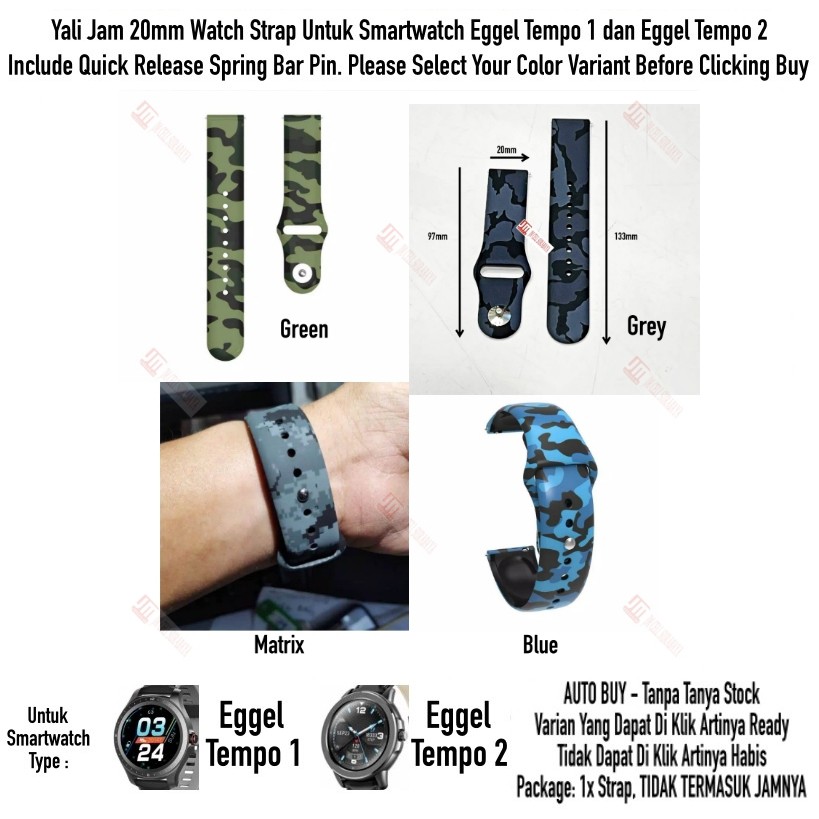 RMY Tali Jam 20mm Watch Strap Eggel Tempo 1 Tempo 2 - Camo Army Rubber Silikon