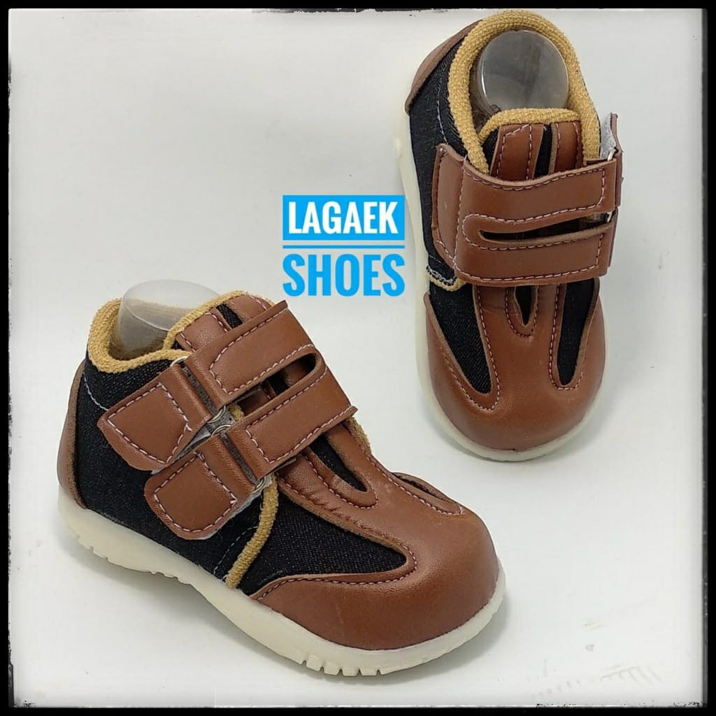 Sepatu Anak Laki Usia 1 2 3 4 Tahun Size 22 - 30 - Sepatu Boots Anak Cowok Jeans Kombinasi COKLAT SALE