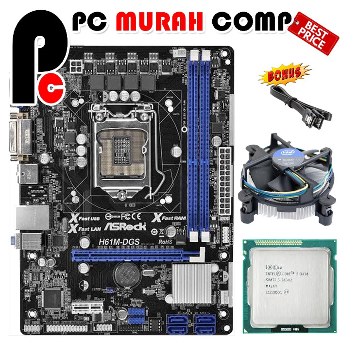 MOBO Mainboard Intel LGA 1155 H61 ASROCK Dengan Processor I5 3470