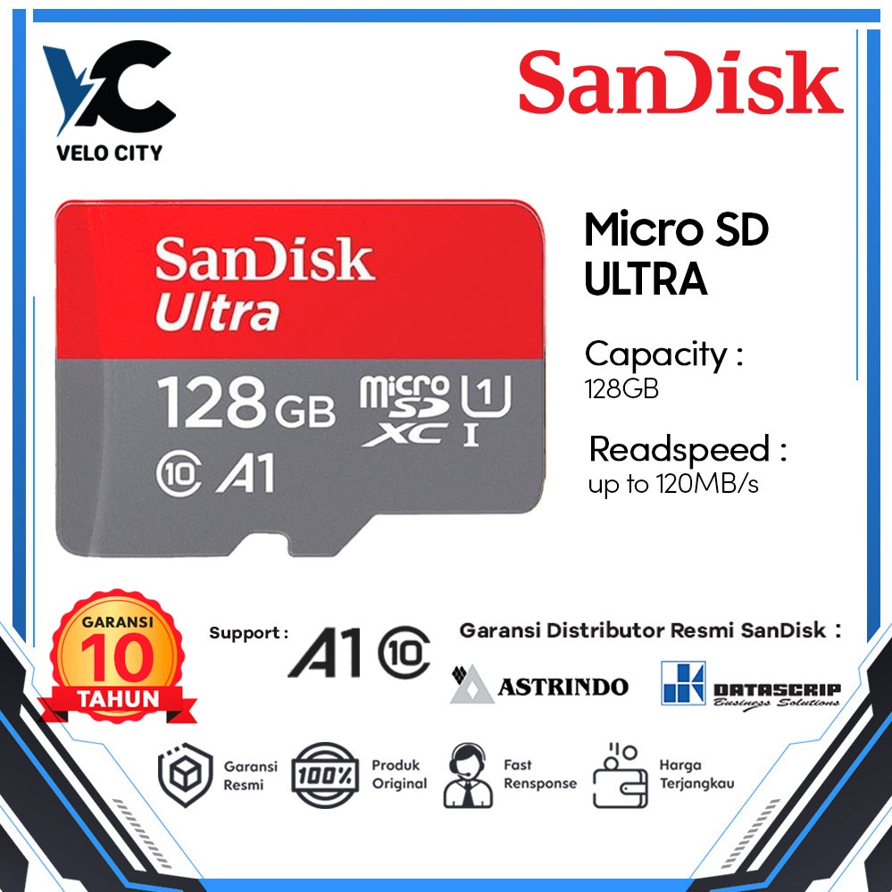 Memory Card Microsd Sandisk 128Gb Ultra  SDXC UHS I 120Mbps Micro Sd Card Class 10 Na