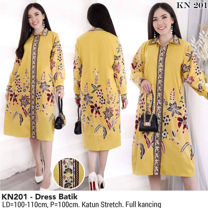 DRESS BATIK MICHI TERUSAN KERJA KANTOR 201 WANITA MURAH BAJU FASHION CEWEK TUNIK LENGAN PANJANG