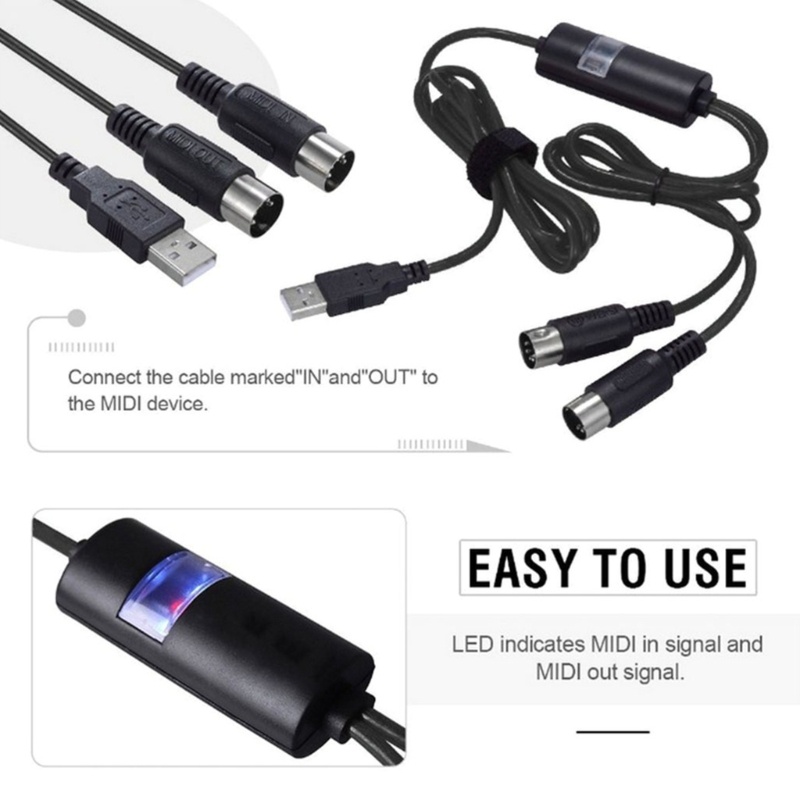 Kabel Adapter Converter MIDI Ke USB in-Out Untuk Piano / Keyboard / Laptop