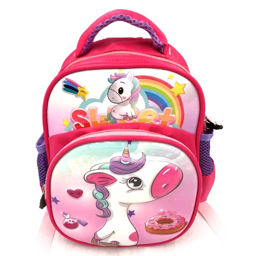 PROMO TERMURAH TAS Ransel Anak PAUD 2Tahun  Perempuan Cantik Gambar Kuda Pony 10inch Timbul ( Love Paud )