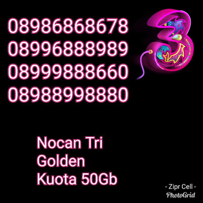 Nomor Cantik NOCAN Kartu PerdanaTri Three 3 4G LTE Kuota 50 GB