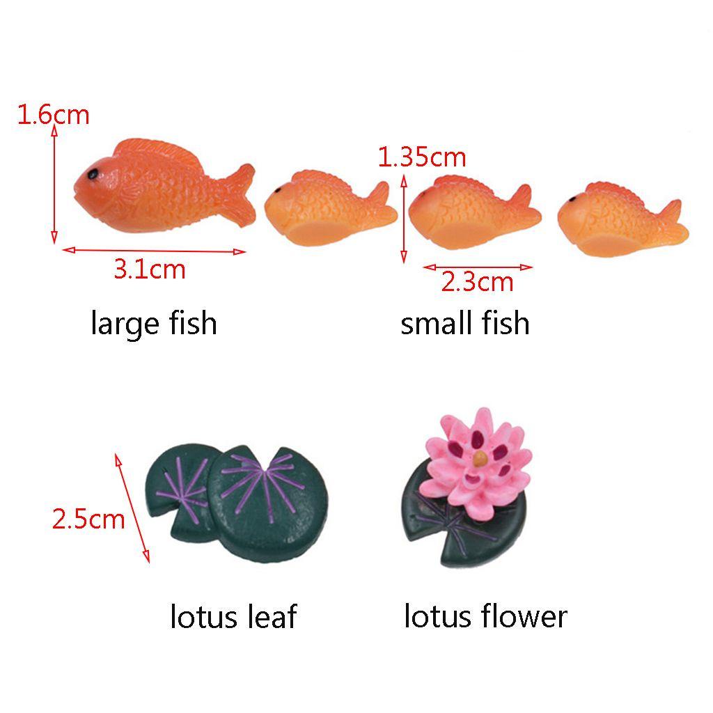 [Elegan] Patung Ikan Mas Mini 5pcs/pack Ornamen Aquarium Ikan Merah Bunga Teratai, Daun Hadiah Anak Kolam Adegan Miniatur