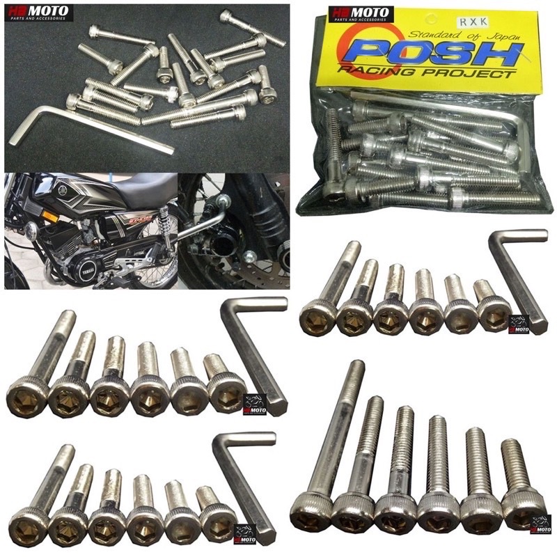 baut blok rxking chrome 17pcs free kunci L baut blok mesin yamaha rxking full set