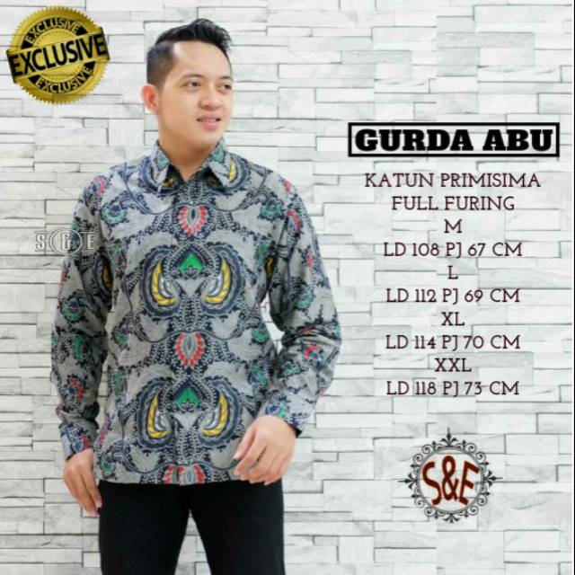 Batik Lengan Panjang Pria Terbaru Batik Lapis Furing GURDA ABU