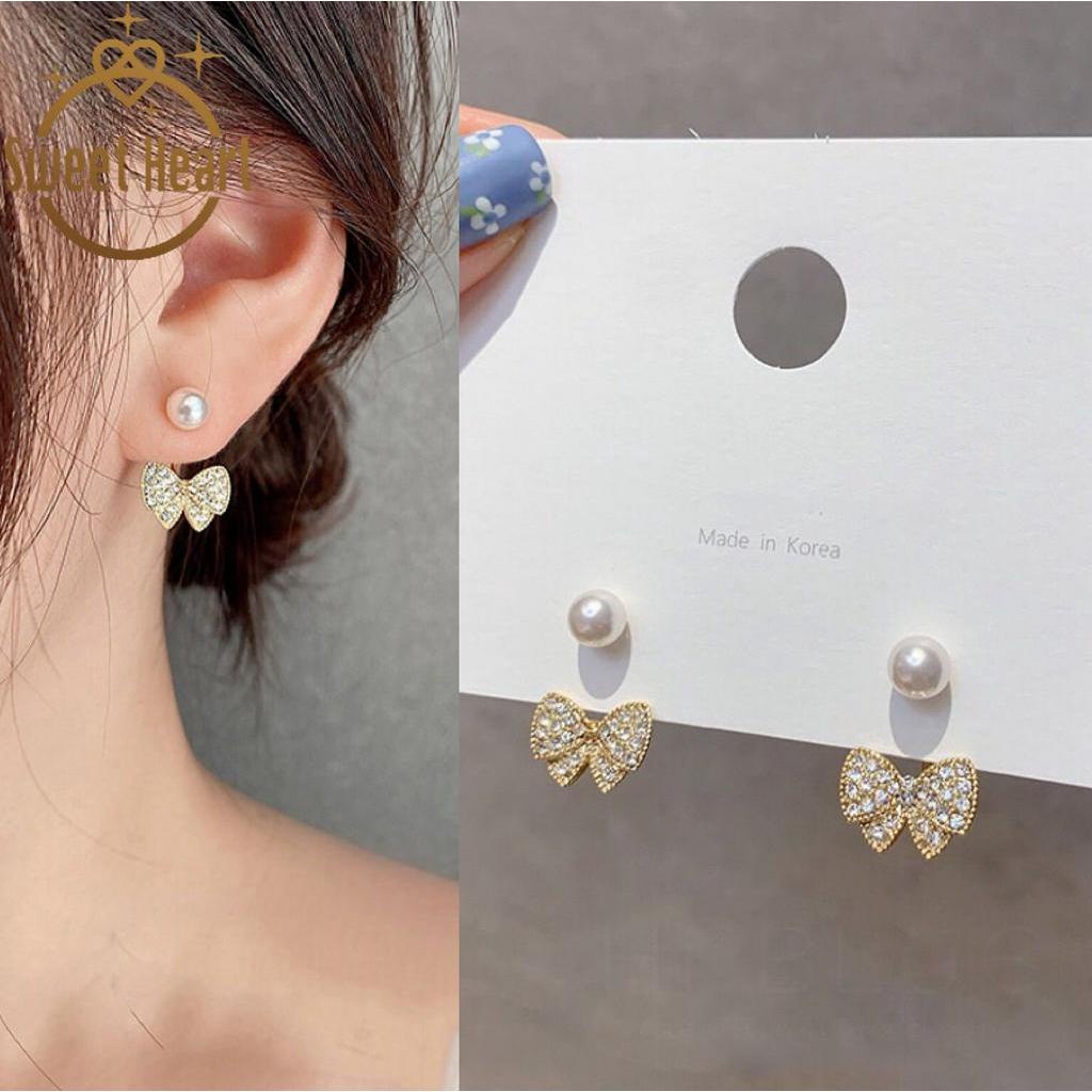 Anting Stud Mutiara Berlian Imitasi Bentuk Ikatan Simpul Gaya Korea Untuk Wanita