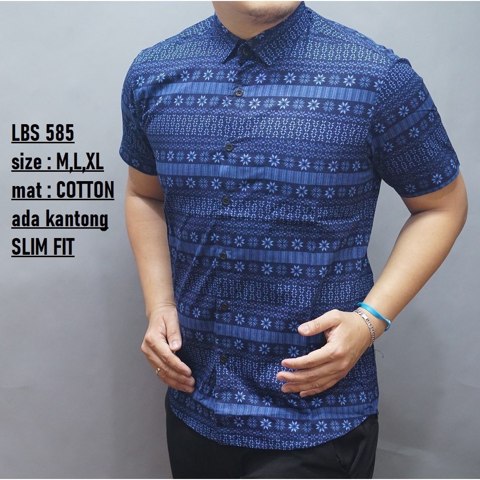 LBS LBL 585 KEMEJA BIRU MUDA NAVY BATIK KEREN-BAJU ATASAN TERLARIS COWOK