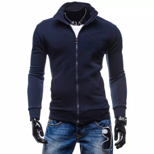 Jaket sweater ziper tanpa hoodie