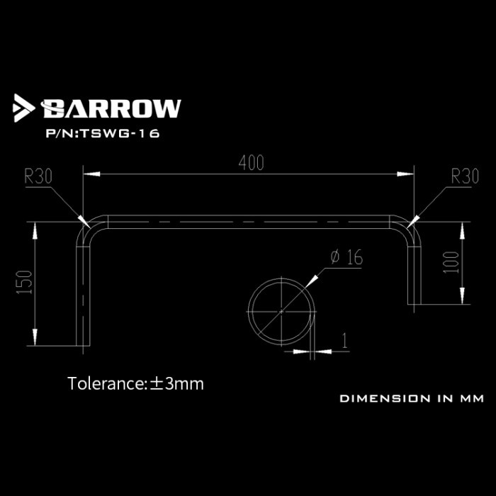 BARROW TSWG-16 16mm 90 Double Bend Cooper Chrome Metal Rigid Tube