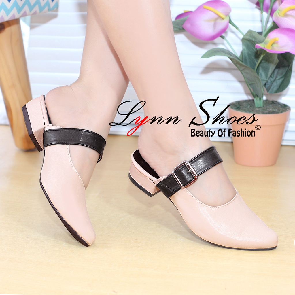 Lynn Phantofel Selop Sepatu Kerja Wanita Hak Tahu 2cm PH10U - Coklat / Cream / Hitam