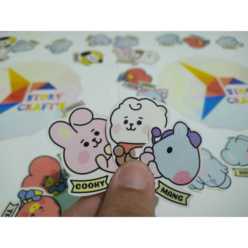 

Sticker BT 21 Nama Karakter Imut Bahan Glosy Chromo Murah