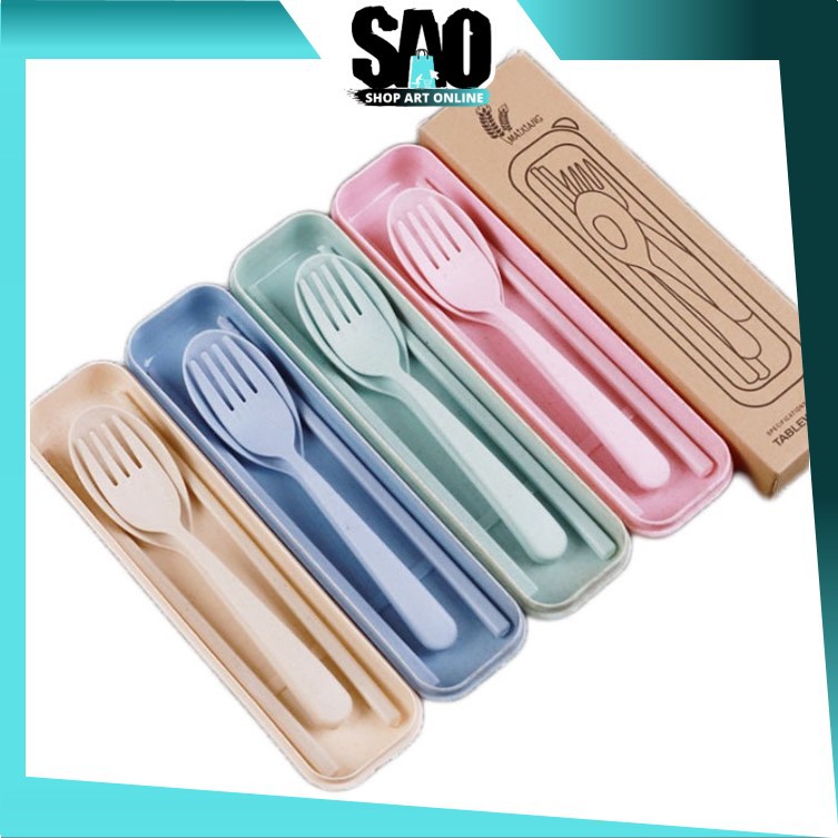 SAO - Sendok Set 3 In 1 / Sendok Jerami Set / Sendok Garpu Set /  Set Sendok makan / Alat makan H515