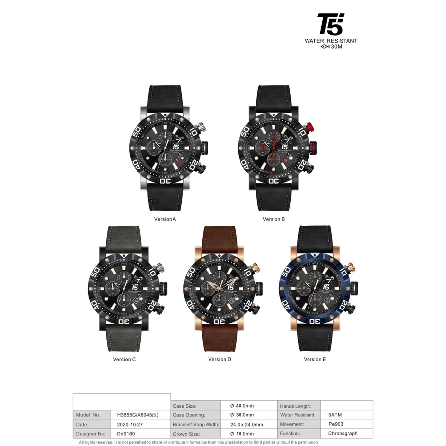 BIG SALE JAM TANGAN KULIT T5 H3855G 3855 ORIGINAL QUARTZ CRONO JAM TANGAN PRIA KASUAL IMPORT RECOMME