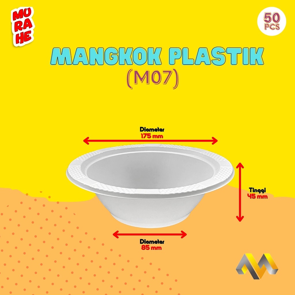 Mangkok Plastik Besar M7 MKP / Mangkok Tebal Pesta Sekali Pakai 50Pcs