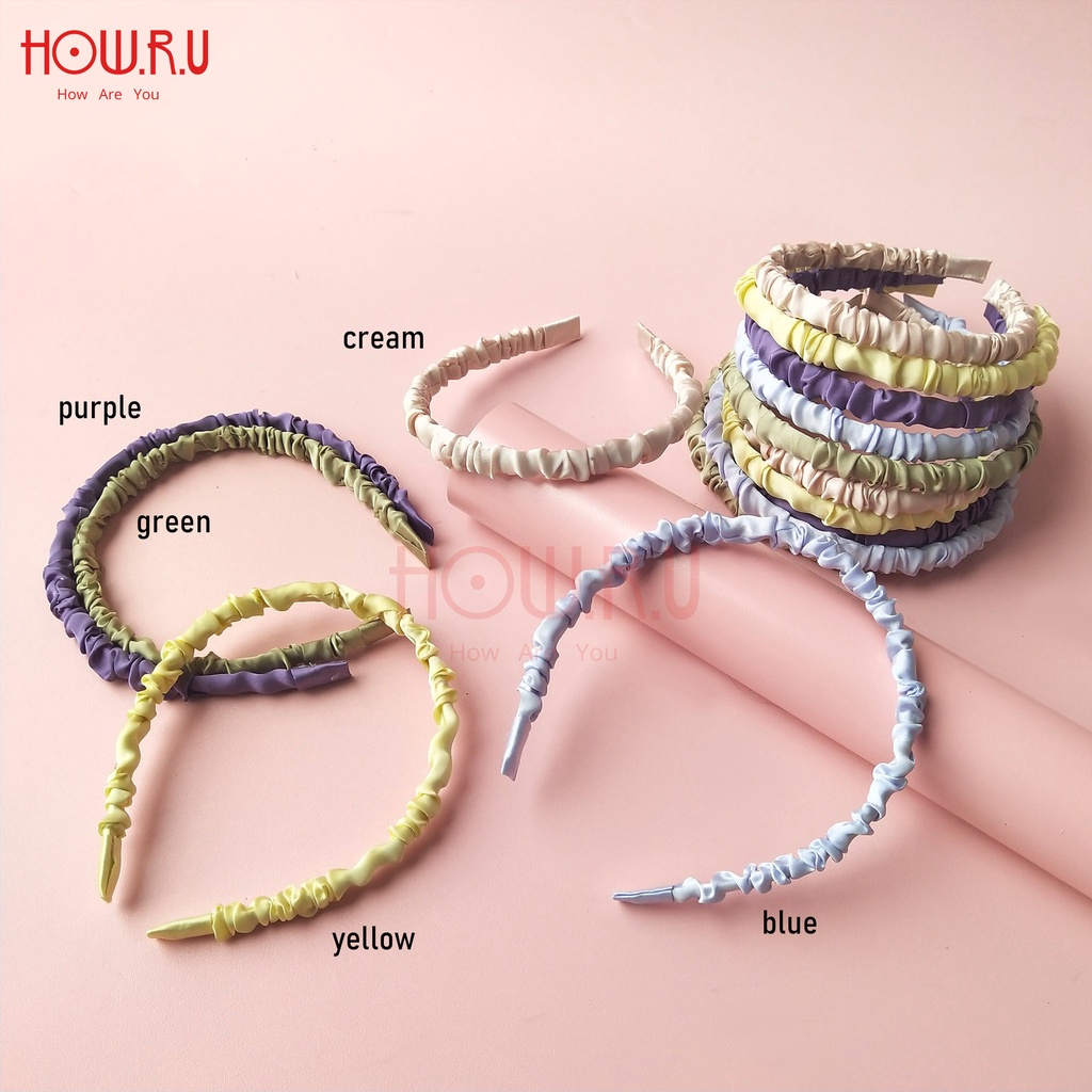 HOW.R.U | Bando Kerut Satin Korea / Silk Scrunchie Hair Band Warna Pastel