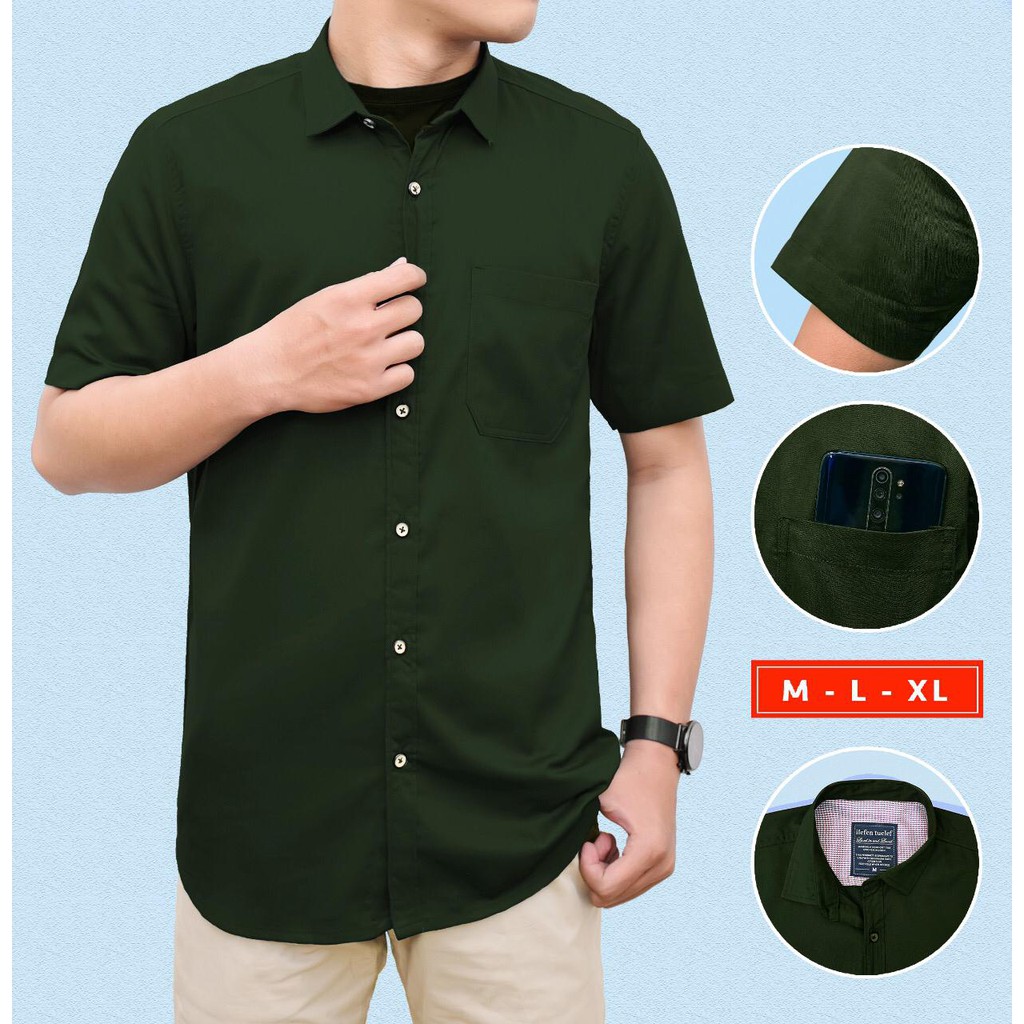 Kemeja Lengan Pendek Polos Pria Premium Pria Merk Ilefen Tuelef Il 025 Shopee Indonesia