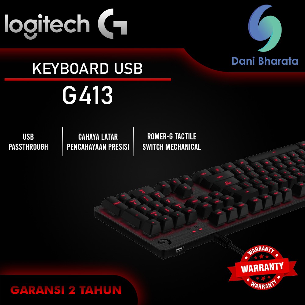 G413 LOGITECH CARBON MECHANICAL BACKLIT GAMING KEYBOARD Garansi G 413