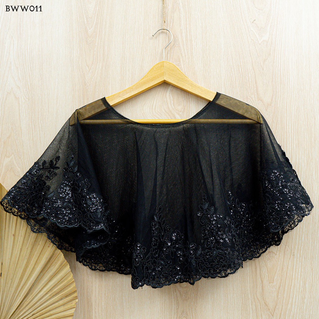 [STOK TERBATAS] BOLERO CARDIGAN AKSESORIS PENGANTIN PESTA WANITA HITAM BWW011