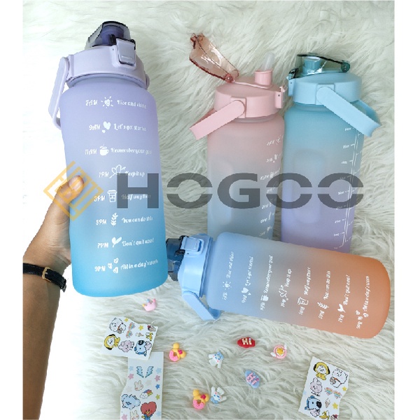 HOGOO BOTOL MINUM 2LITER 2000ML KOREA VIRAL PENANDA WAKTU - DIY STICKER RAINBOW