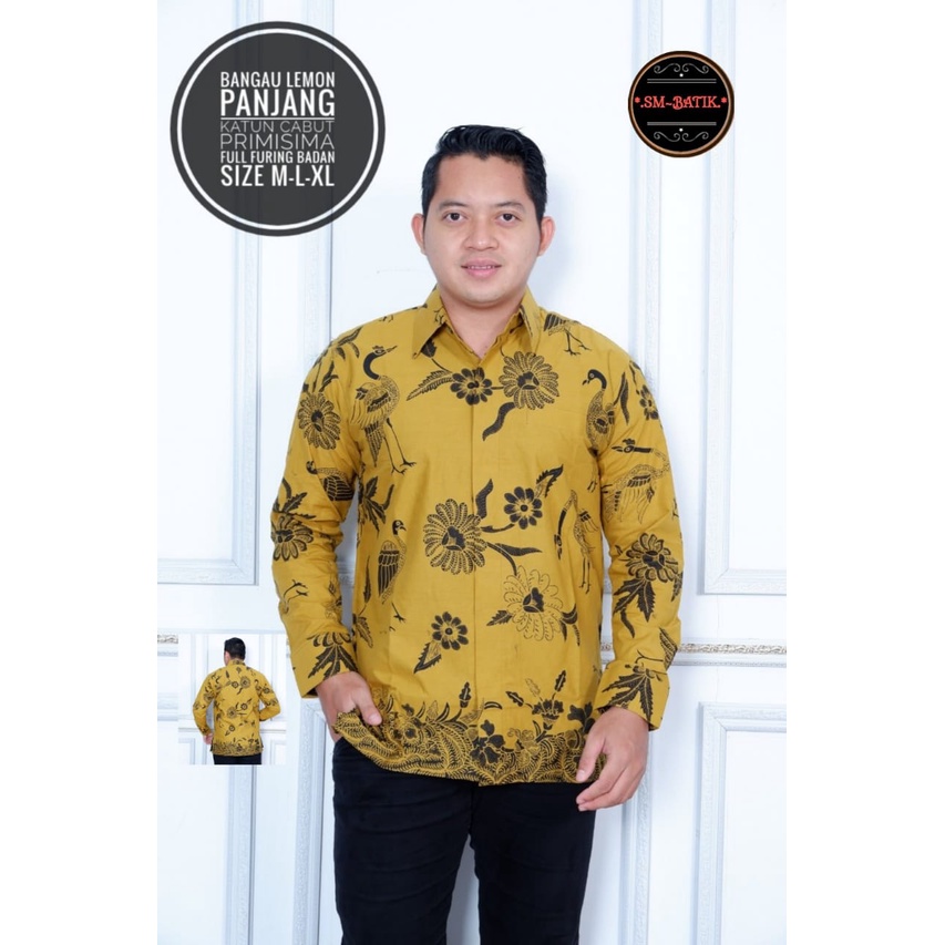 baju batik pria lengan panjang modern  ORIGINAL BAJU PREMIUM KEKINIAN BATIK SOLO MURAH BANGAU LEMON