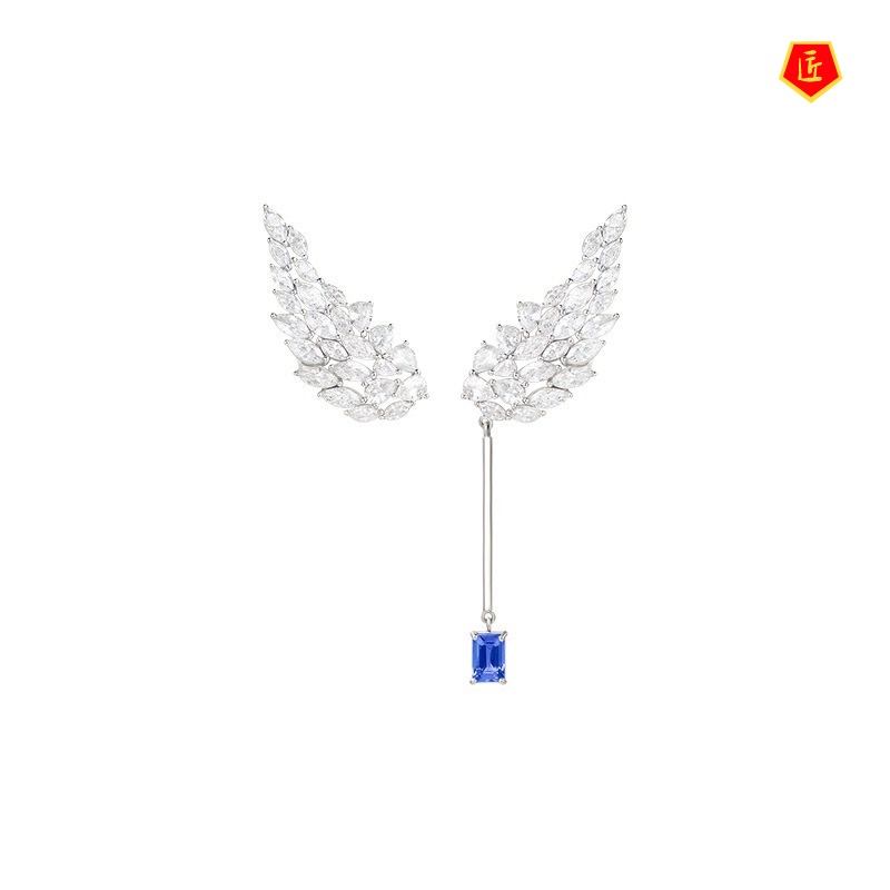 [Ready Stock]Natural Tanzanite Colored Gems Earings Set Full Diamond Open Ring