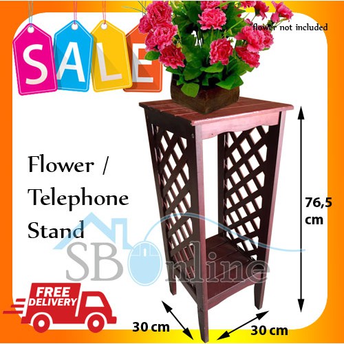 Handcrafted Flower Telephone Stand Kayu Solid Mahony