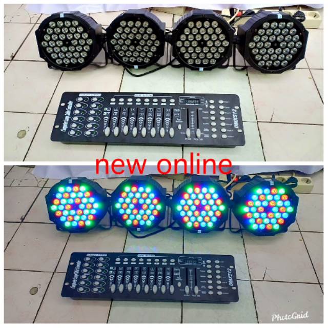 PAKET 4 PARLED REDSUN 36*3W  RGB PLES MIXER DMX 512.KOMPLIT SIAP PAKAI