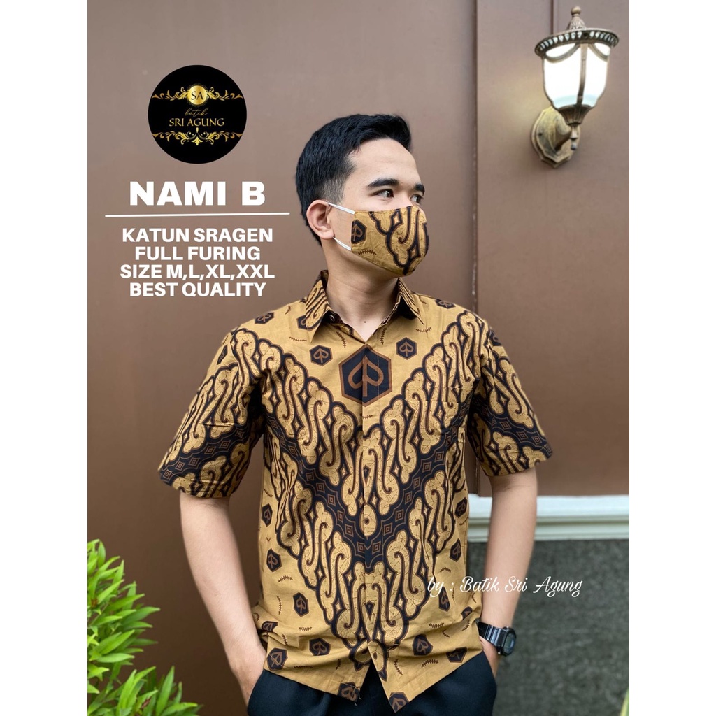 NAMI Model Hem Batik Pria Lengan Pendek Solo ORI Kombinasi Full Furing Bahan Adem dan Halus Motif El