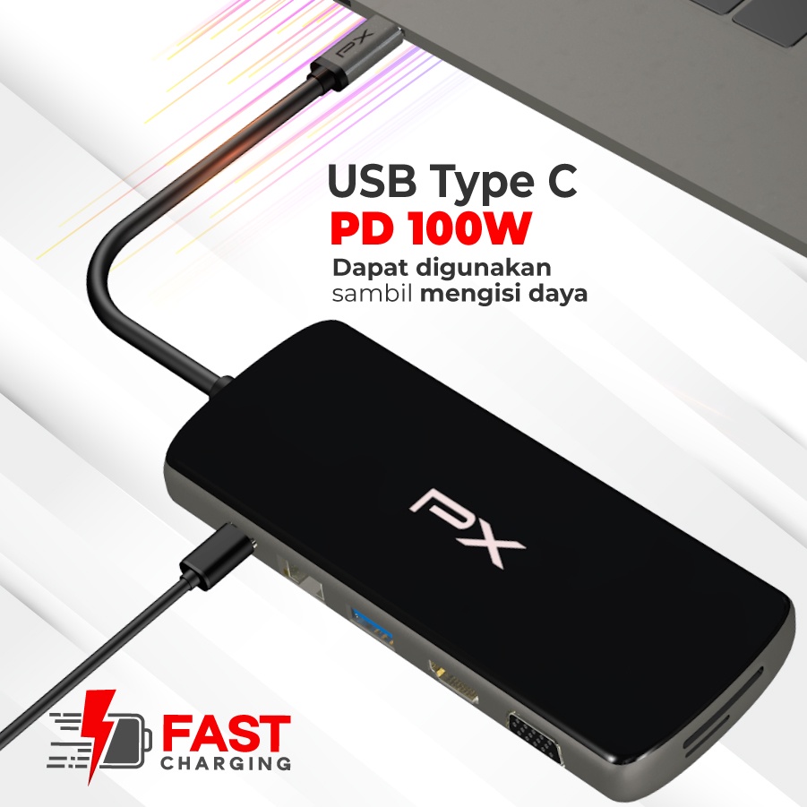 PX UCH120B 12 IN 1 Type C 3.1 Hub Converter to HDMI USB 3.0 - Garansi Resmi PX