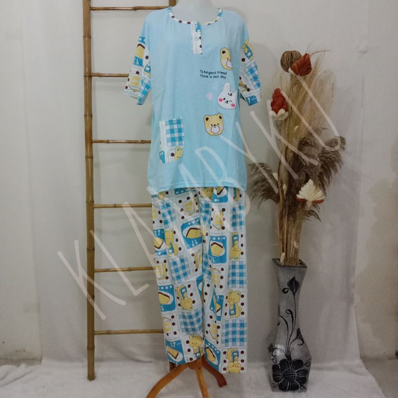 BAJU TIDUR WANITA DEWASA JUMBO LENGAN PENDEK CELANA PANJANG BAHAN KAOS TEBAL PREMIUM BY SIELIE PREMI