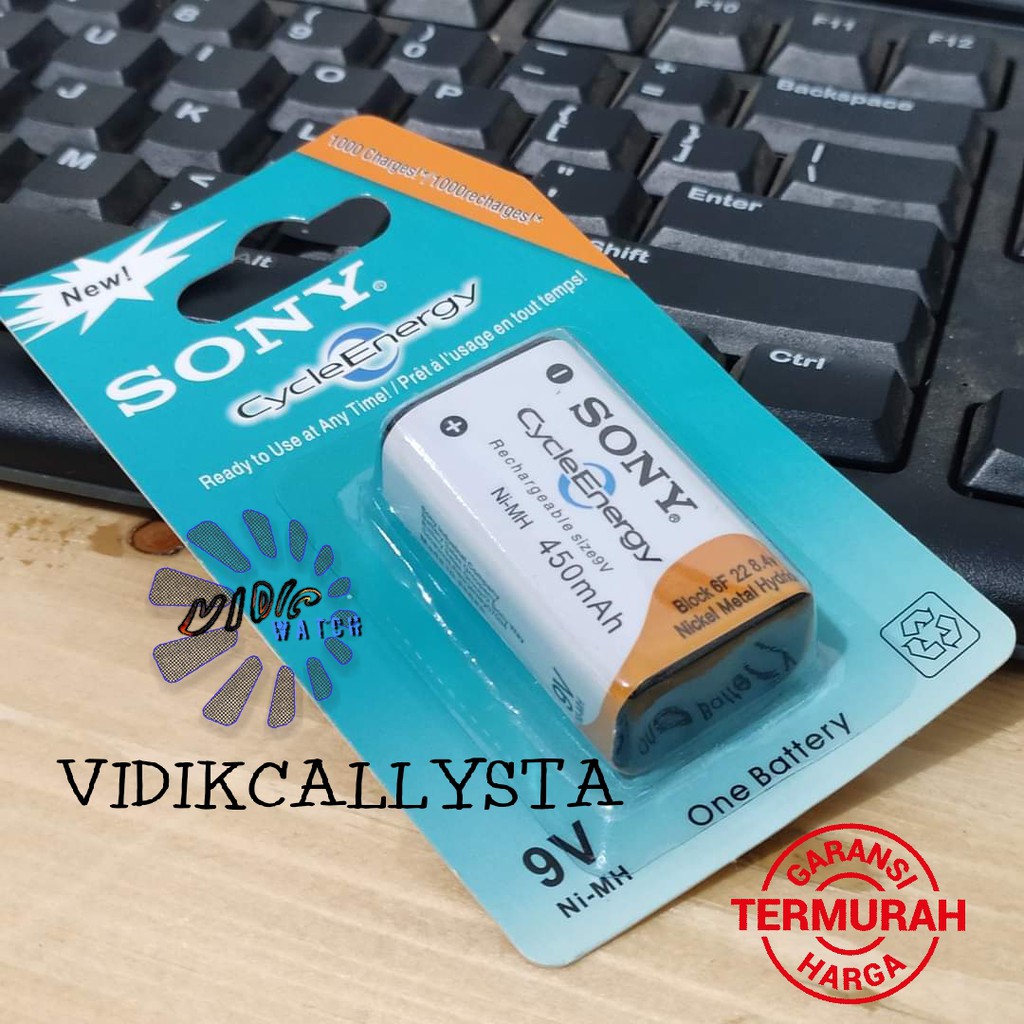 ASLI BATU BATRE BATTERY SONY 9V Ni-MH 450 mAh RECHARGEABLE BATREI CAS BESAR