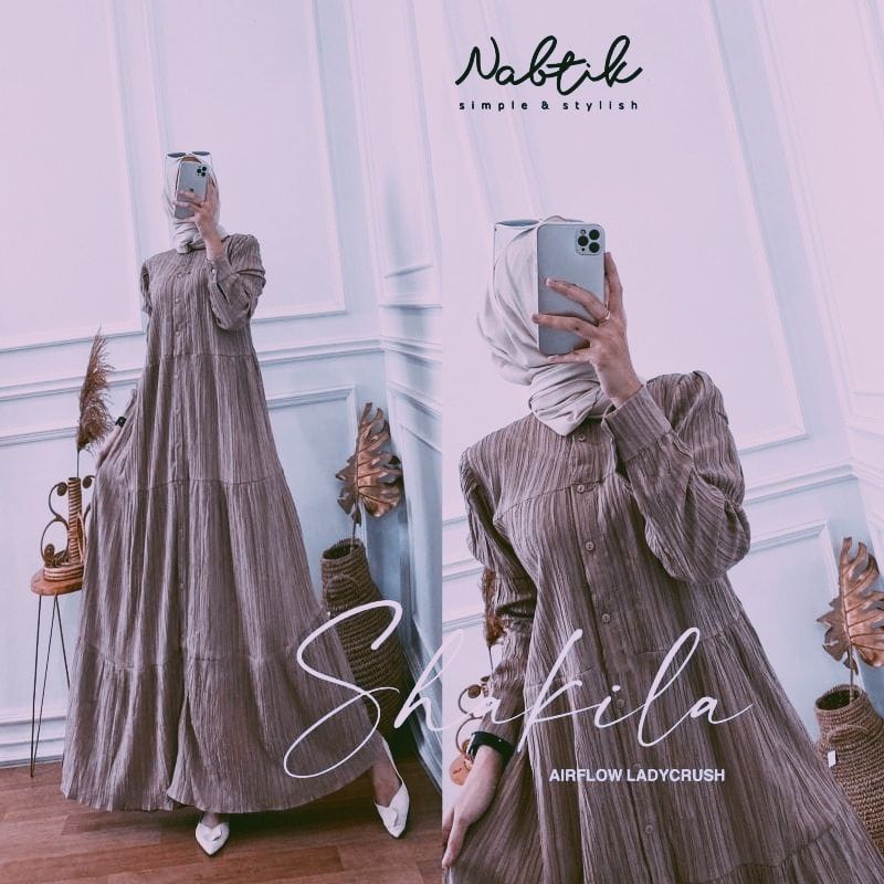 Shakila Maxy Dress Gamis Crinkle Airflow Lady Crush Premium Full Kancing-Shakila coksu