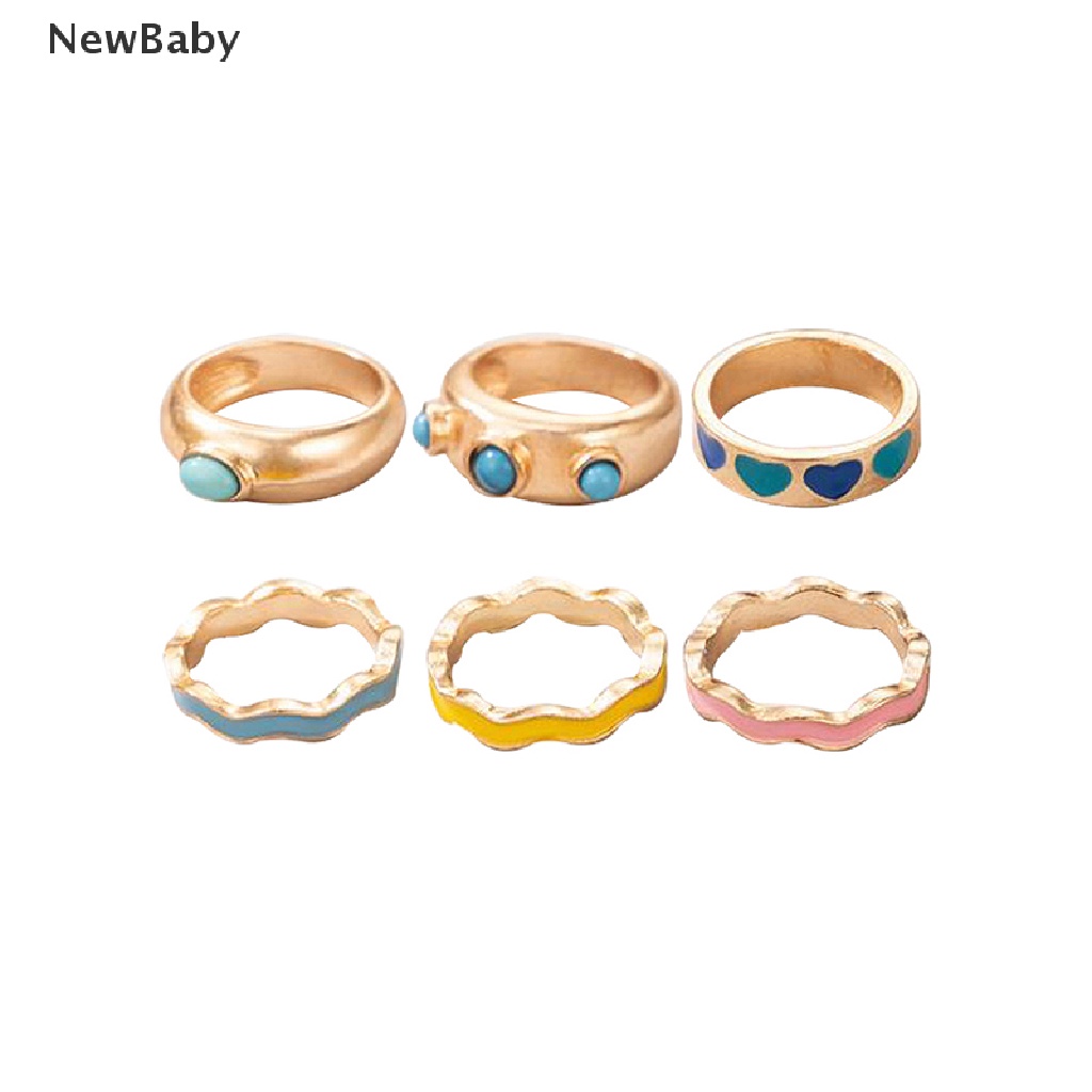 6pcs / set Cincin Enamel Model Tetesan Minyak Untuk Wanita