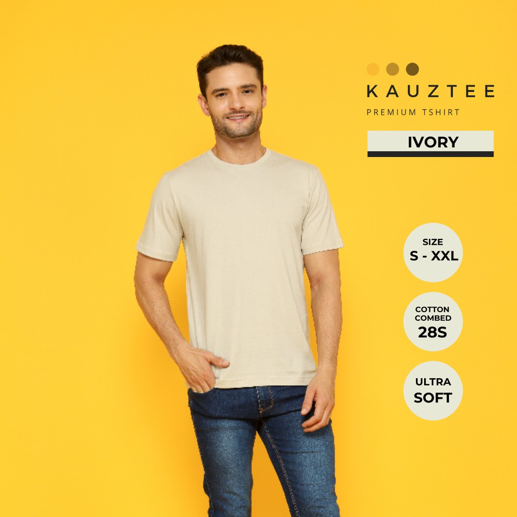 Kaos Tshirt Polos KAUZTEE Premium Tshirt Unisex 100% Cotton Combed 28s - Ivory